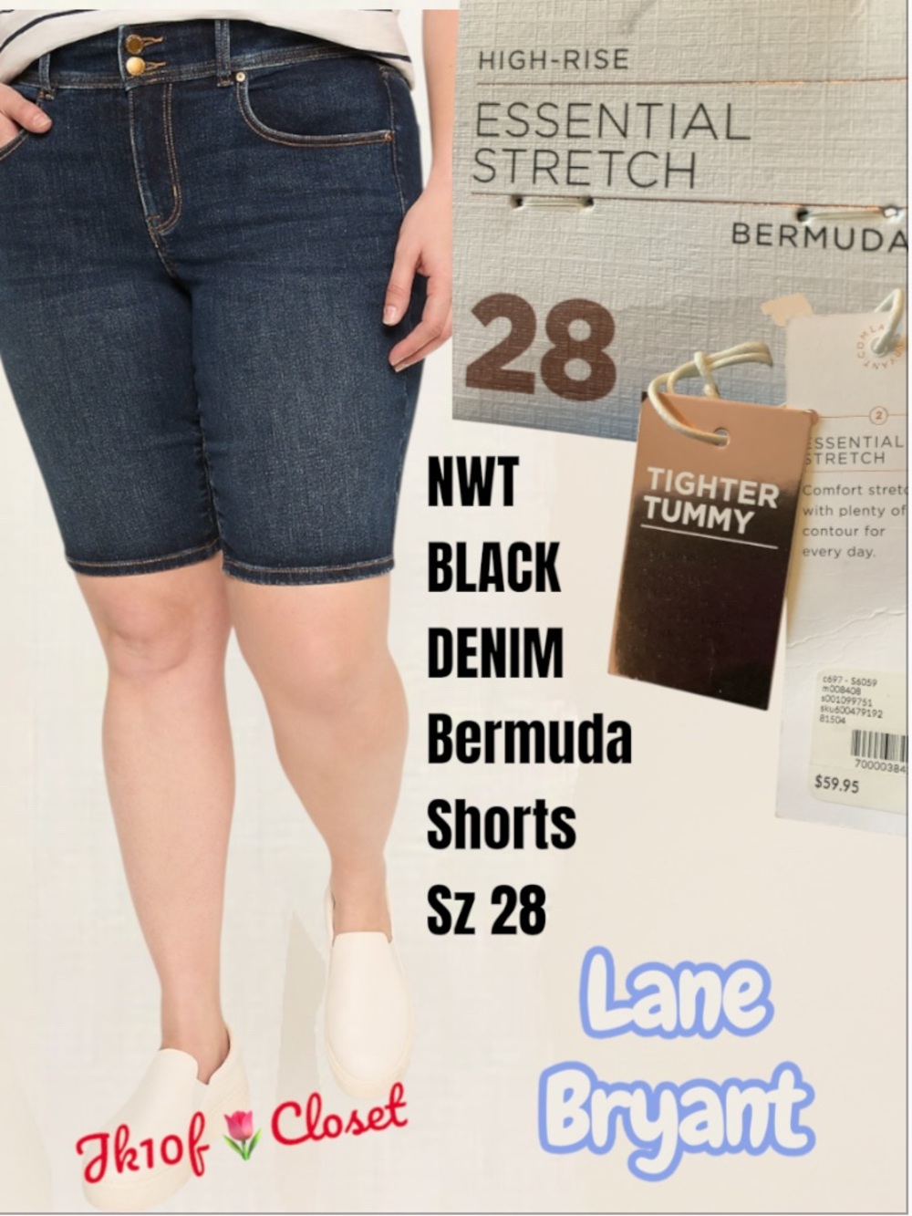 LOWEST🌺 NWT LANE BRYANT Sz28 BLACK TIGHTER TUMMY HI-RISE BERMUDA SHORTS